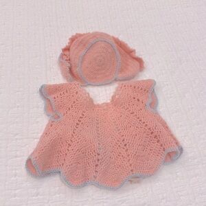 Vintage Handmade Crochet Baby Toddler Cape Jacket & Matching Bonnet Hat